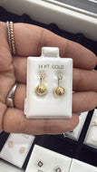 14K Gold Double Stud Drop Earrings