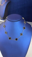 14K Solid Gold Clover Station Necklace